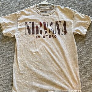 Acid washed NIRVANA Beige and Red Graphic Tee